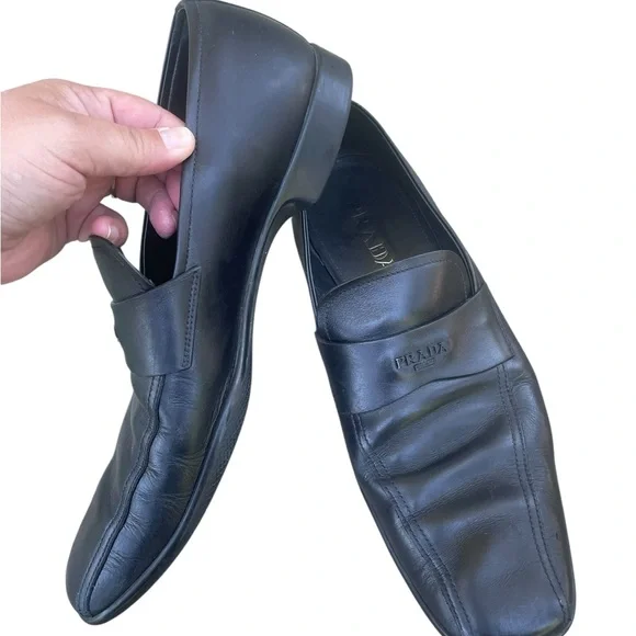 LUXURY PRADA LOGO BUSINESS SHOES 4D2793 BLACK LEATHER, Size 9, EUC, W/COA - Picture 3 of 8